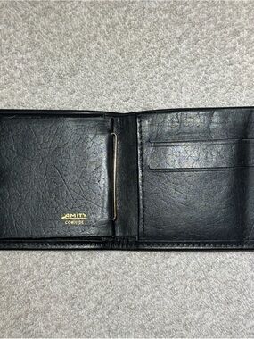 VTG Amity Black Cowhide Leather Money Clip Bifold Wallet Retro Minimalist
